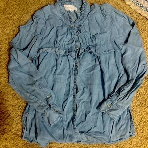 Dear John Brand Boutique Lightweight Denim Ruffled Pearlsnap Shirt